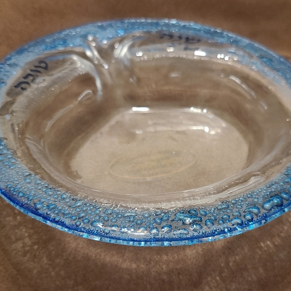 Rosh Hashanah Bubble Glass Pomegranate Bowl Plate Dish Handmade Blue - Picture 3 of 9